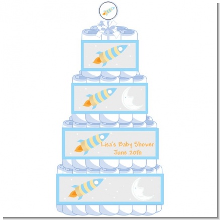 Rocket Ship - Personalized Baby Shower Diaper Cake 4 Tier