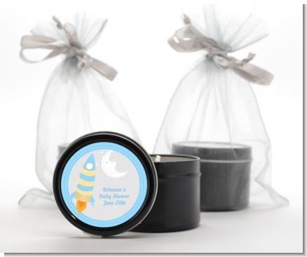 Rocket Ship - Baby Shower Black Candle Tin Favors