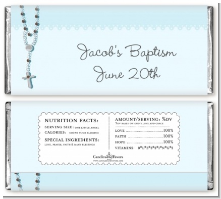 Rosary Beads Blue - Personalized Baptism / Christening Candy Bar Wrappers