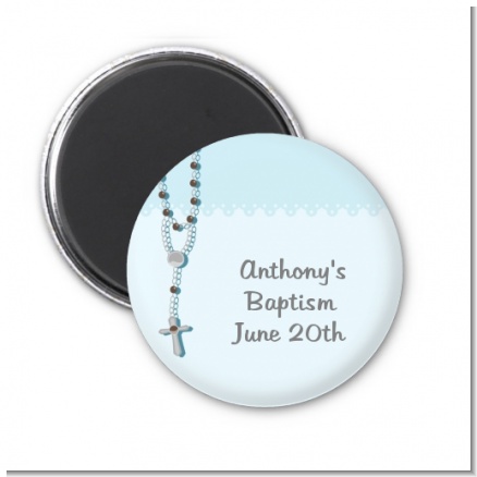 Rosary Beads Blue - Personalized Baptism / Christening Magnet Favors