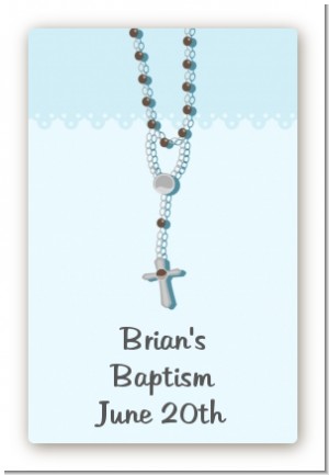 Rosary Beads Blue - Custom Large Rectangle Baptism / Christening Sticker/Labels