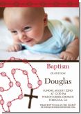 Rosary Beads Maroon Baptism Photo - Baptism / Christening Invitations