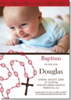 Rosary Beads Maroon Baptism Photo - Baptism / Christening Invitations