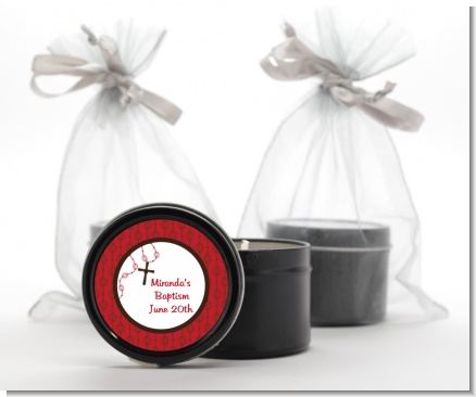 Rosary Beads Maroon - Baptism / Christening Black Candle Tin Favors