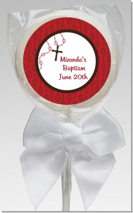 Rosary Beads Maroon - Personalized Baptism / Christening Lollipop Favors