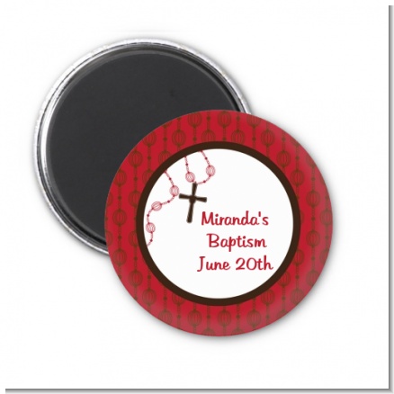 Rosary Beads Maroon - Personalized Baptism / Christening Magnet Favors