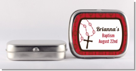 Rosary Beads Maroon - Personalized Baptism / Christening Mint Tins