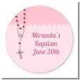 Rosary Beads Pink - Round Personalized Baptism / Christening Sticker Labels thumbnail