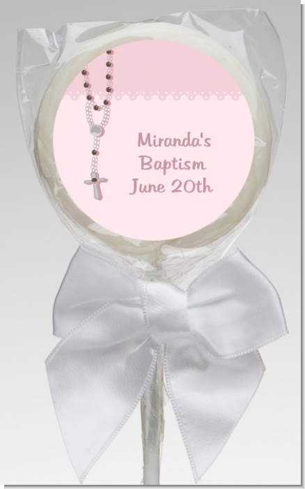 Rosary Beads Pink - Personalized Baptism / Christening Lollipop Favors