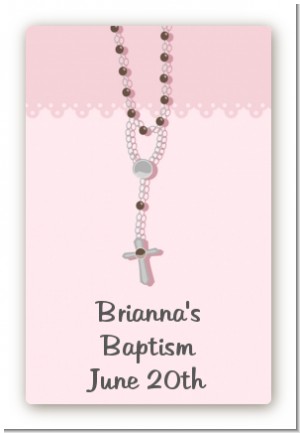 Rosary Beads Pink - Custom Large Rectangle Baptism / Christening Sticker/Labels