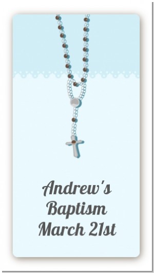 Rosary Beads Blue - Custom Rectangle Baptism / Christening Sticker/Labels