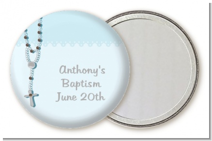 Rosary Beads Blue - Personalized Baptism / Christening Pocket Mirror Favors