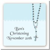 Rosary Beads Blue - Square Personalized Baptism / Christening Sticker Labels