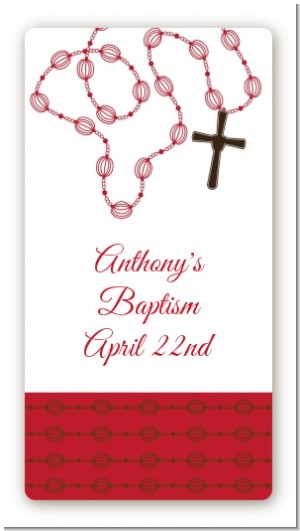 Rosary Beads Maroon - Custom Rectangle Baptism / Christening Sticker/Labels