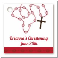 Rosary Beads Maroon - Personalized Baptism / Christening Card Stock Favor Tags