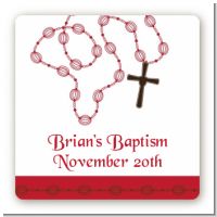 Rosary Beads Maroon - Square Personalized Baptism / Christening Sticker Labels