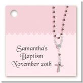 Rosary Beads Pink - Personalized Baptism / Christening Card Stock Favor Tags