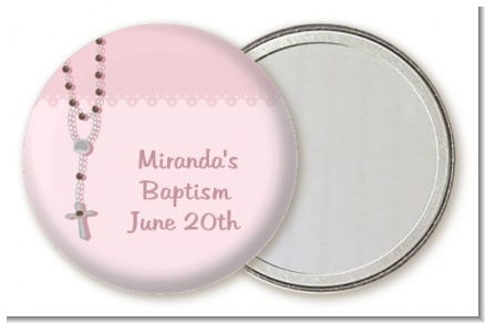 Rosary Beads Pink - Personalized Baptism / Christening Pocket Mirror Favors