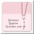Rosary Beads Pink - Square Personalized Baptism / Christening Sticker Labels thumbnail