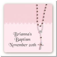 Rosary Beads Pink - Square Personalized Baptism / Christening Sticker Labels