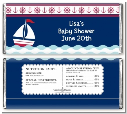 Sailboat Blue - Personalized Baby Shower Candy Bar Wrappers