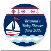 Sailboat Blue - Round Personalized Baby Shower Sticker Labels