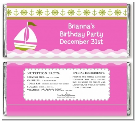 Sailboat Pink - Personalized Birthday Party Candy Bar Wrappers