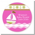 Sailboat Pink - Round Personalized Baby Shower Sticker Labels thumbnail