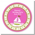 Sailboat Pink - Round Personalized Birthday Party Sticker Labels thumbnail