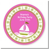 Sailboat Pink - Round Personalized Birthday Party Sticker Labels