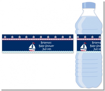 Sailboat Blue - Personalized Baby Shower Water Bottle Labels