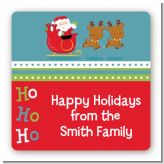Santa And His Reindeer - Square Personalized Christmas Sticker Labels