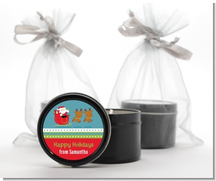 Santa And His Reindeer - Christmas Black Candle Tin Favors