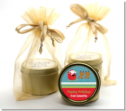 Santa And His Reindeer - Christmas Gold Tin Candle Favors