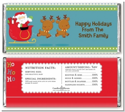 Santa And His Reindeer - Personalized Christmas Candy Bar Wrappers