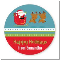 Santa And His Reindeer - Round Personalized Christmas Sticker Labels