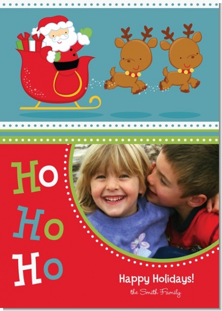 Santa And His Reindeer - Personalized Photo Christmas Cards