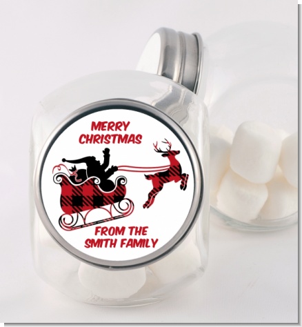 Santa Sleigh Red Plaid - Personalized Christmas Candy Jar