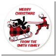Santa Sleigh Red Plaid - Round Personalized Christmas Sticker Labels thumbnail