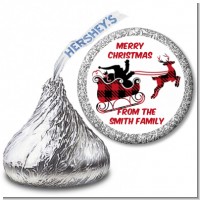 Santa Sleigh Red Plaid - Hershey Kiss Christmas Sticker Labels
