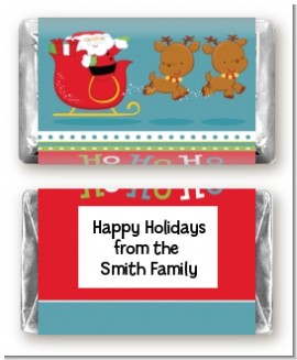 Santa And His Reindeer - Personalized Christmas Mini Candy Bar Wrappers