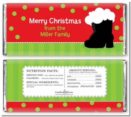 Santa's Boot - Personalized Christmas Candy Bar Wrappers