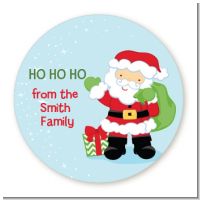 Santa's Green Bag - Round Personalized Christmas Sticker Labels