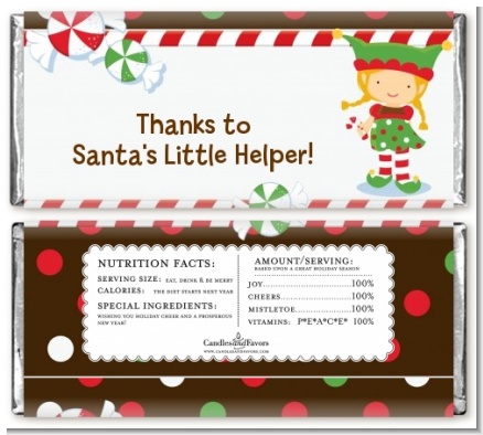 Santa's Little Elfie - Personalized Christmas Candy Bar Wrappers