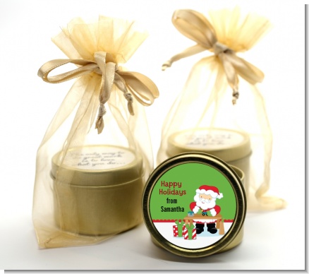 Santa's Work Shop - Christmas Gold Tin Candle Favors