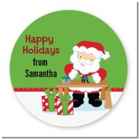Santa's Work Shop - Round Personalized Christmas Sticker Labels