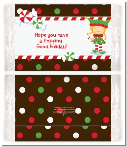 Santa's Little Elfie - Personalized Popcorn Wrapper Christmas Favors