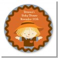 Scarecrow Fall Theme - Round Personalized Baby Shower Sticker Labels thumbnail