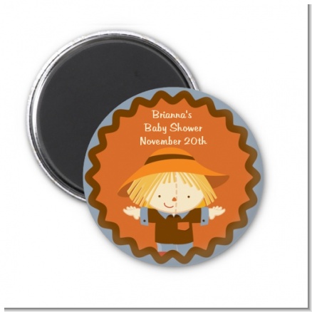 Scarecrow Fall Theme - Personalized Baby Shower Magnet Favors