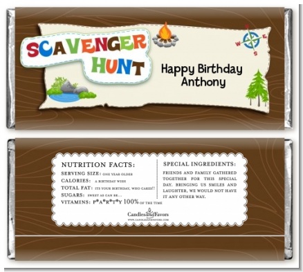 Scavenger Hunt - Personalized Birthday Party Candy Bar Wrappers